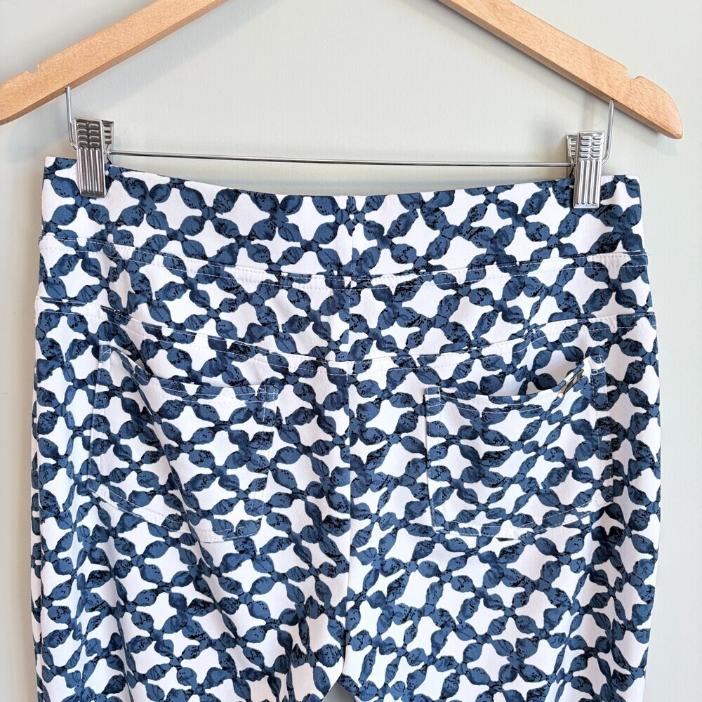 Joseph Ribkoff Trouser Ankle Straight Geometric Print Teacher White Blue Size 10 - Picture 6 of 9